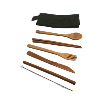 chinese manufature produce eco friendly bamboo flatware cutlery set with spoon fork knife straw